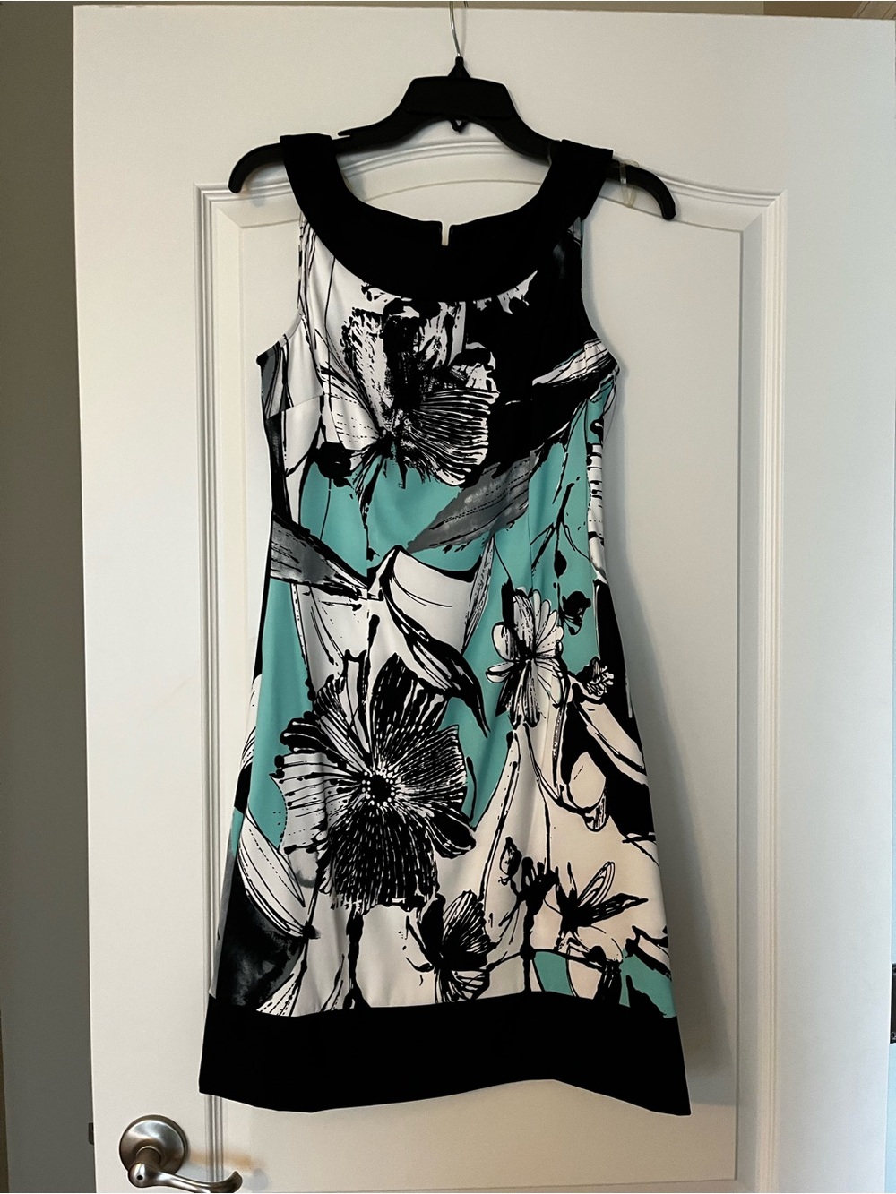 connected apparel Teal Black White Floral Sleeveless Midi Dress - Picture 4 of 4